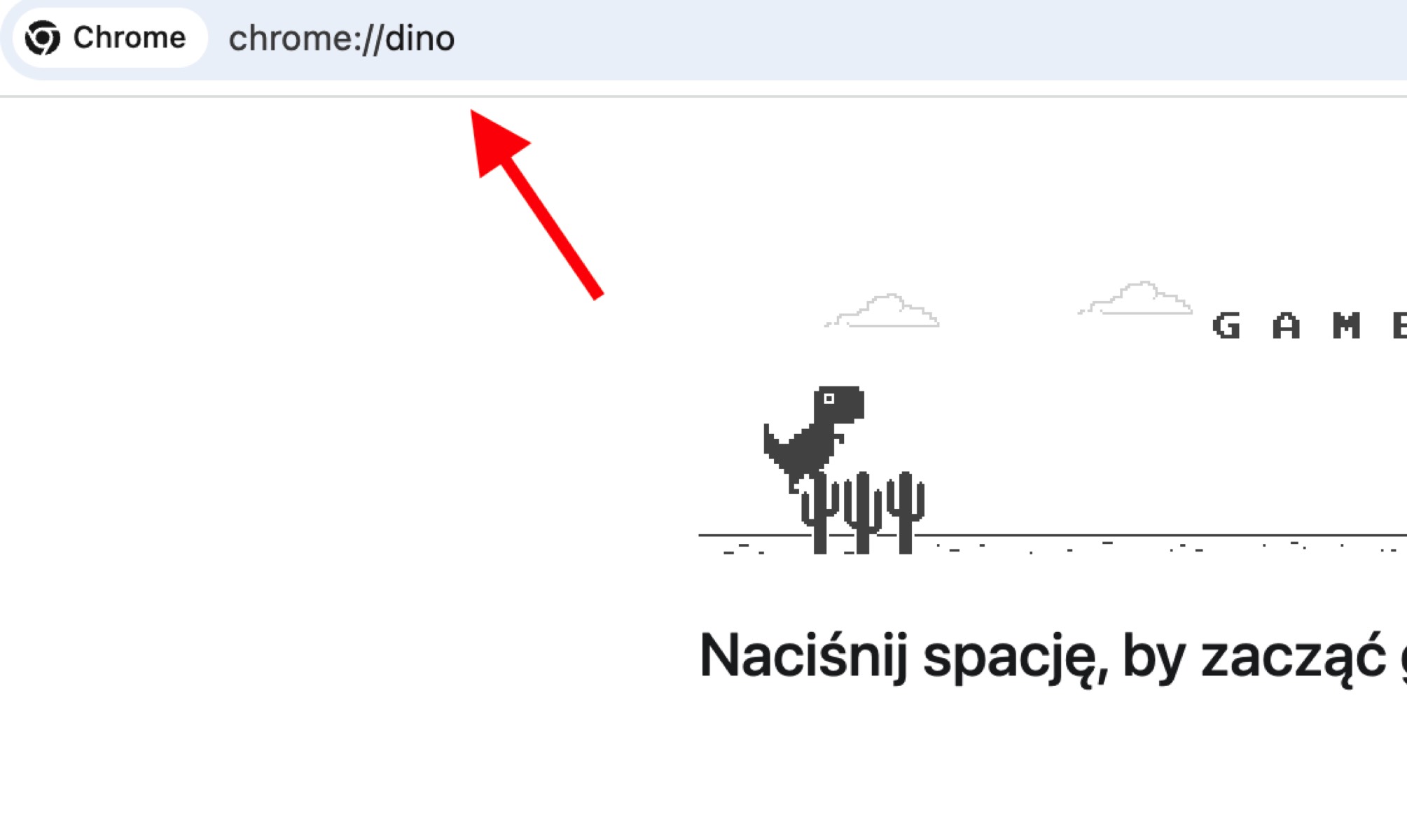 Włączanie gry Dino w Chrome